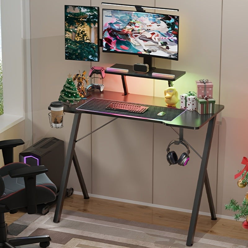 Industriële Gamingtafel – Stevige Metalen Constructie, 100 x 50 cm, Hoogte 77,5 cm – Eenvoudig te Monteren met Bekerhouder en Hoofdtelefoonhaak – Perfect voor Gaming en Kantoor – Zwart