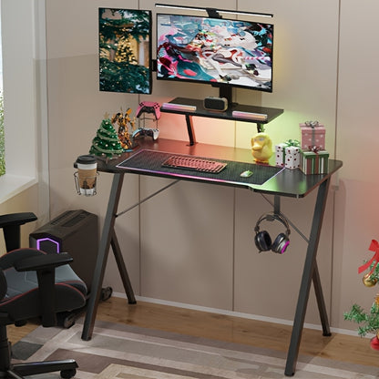 Industriële Gamingtafel – Stevige Metalen Constructie, 100 x 50 cm, Hoogte 77,5 cm – Eenvoudig te Monteren met Bekerhouder en Hoofdtelefoonhaak – Perfect voor Gaming en Kantoor – Zwart