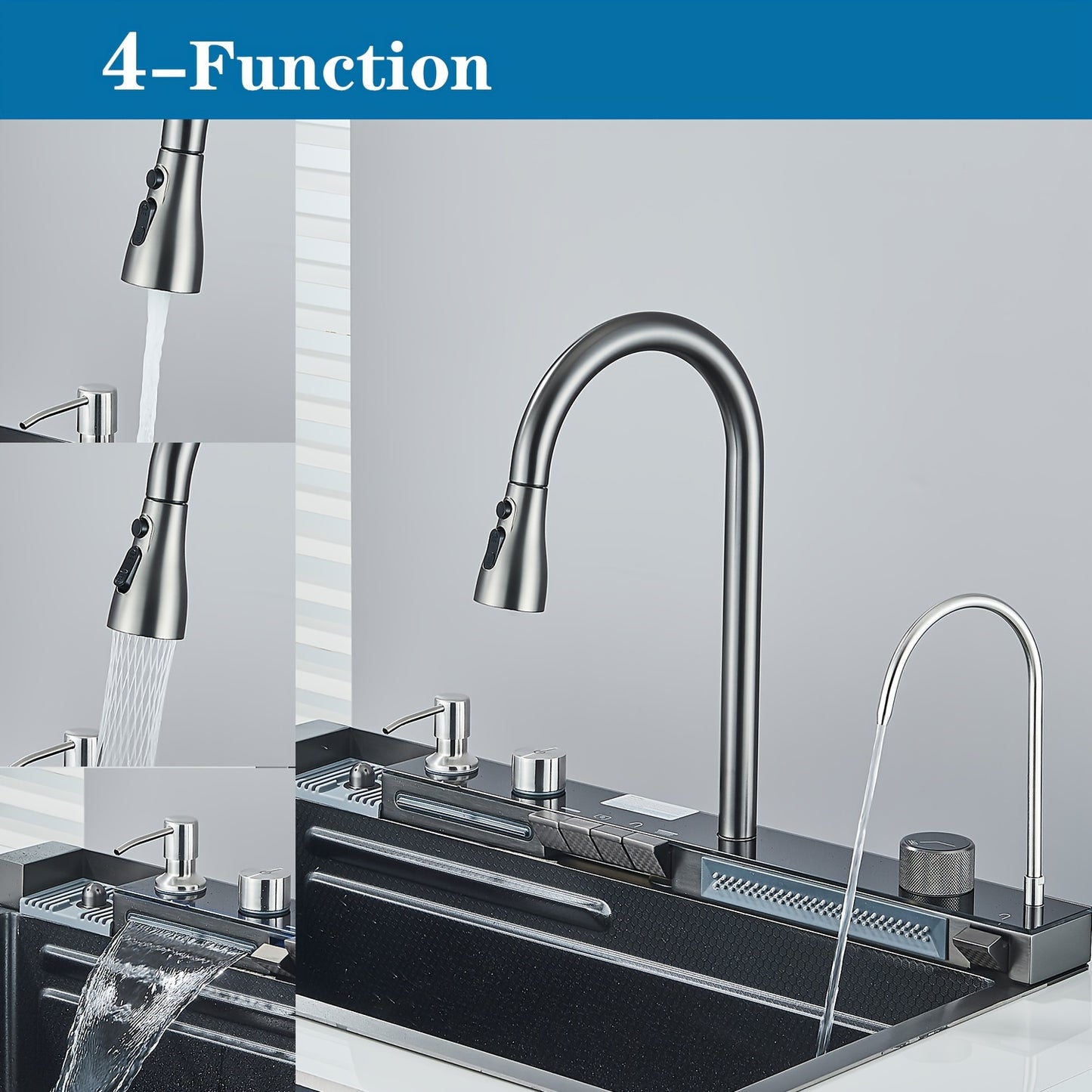 Keukenkraan – Keukenmengkraan – Uittrekbare Kraan – Mengkraan – Watervalkraan – RVS Materiaal – Brushed Golden Afwerking