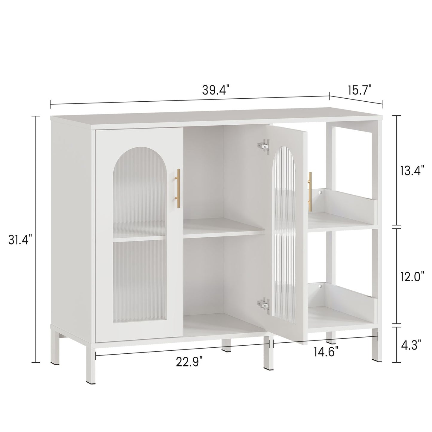 Moderne Sideboard Kast – Opbergkast – Buffetkast – Dressoir – Accentkast – Wit – Hardhout en Metaal – Compact & Stevig