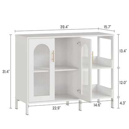 Moderne Sideboard Kast – Opbergkast – Buffetkast – Dressoir – Accentkast – Wit – Hardhout en Metaal – Compact & Stevig