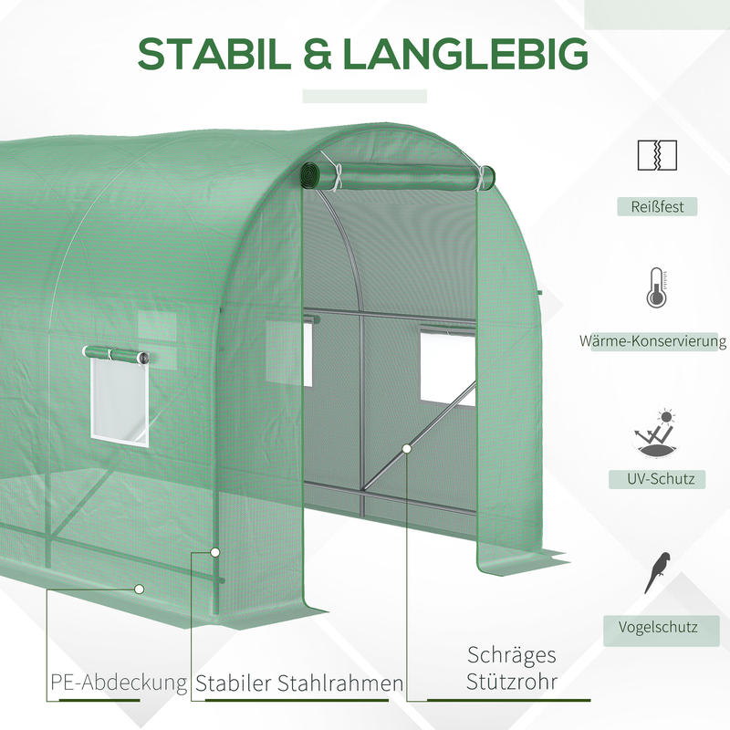 Heavy Duty Greenhouse with Galvanized Steel Frame & PE Cover - 350x200cm Large Walk-In Tunnel Greenhouse with Door, 6 Windows, Ground Anchors & Guy Lines, All-Weather Insulated Plant Growing Tent for Backyard, Garden, Terrace