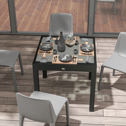 Uitbreidbare Tuin Tafel – Uitschuifbare Buiten Tafel – Terras Tafel – Eettafel – Verstelbare Tuinmeubel – Aluminium Metaal Epoxy Donkergrijs – Tempered Glass Zwart Blad – Groot Formaat 160x80x75 cm