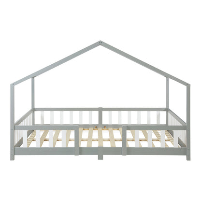 Kinderbed – Kinderbedje – Peuterbed – Bedje – Ledikant – Wit Huisvormig Design – Valbeveiliging – Massief Dennenhout – 80x160 cm
