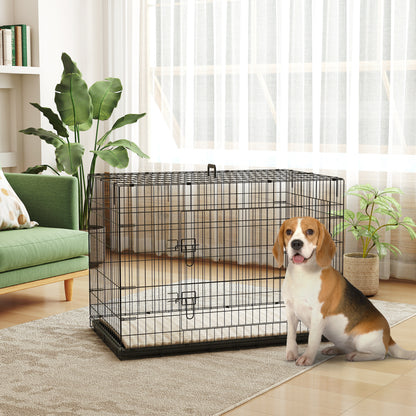 Hondenbench – Bench Voor Honden – Hondenkooi – Hondenhok – Reisbench – Opvouwbaar Met Handvat – Uitneembare Bodemtray En Wasbaar Kussen – 105x70x75 cm Zwart