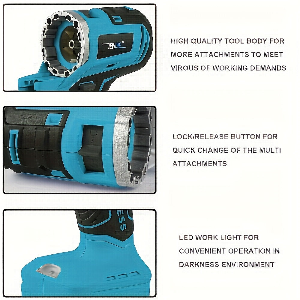 Brushless Multifunctional N-in-1 Electric Tool Combination Package, Accessories: Electric Drill, Electric Hammer, Wrench, M14 Angle Grinder, 85mm Circular Saw, Reciprocating Saw, Sanding Machine. Portable LED Lights. Multiple