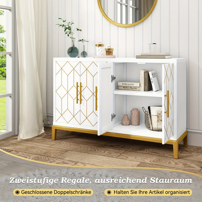 Kast – Opbergkast – Dressoir – Garderobekast – Vrijstaand – Verstelbare Planken – Zwart Met Gouden Accenten