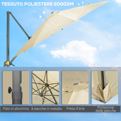 Parasol Octagonaal – Zweefparasol – Zonnescherm – Tuinparasol – Terrasparasol – Kantelbaar – Ø 3 Meter – Stalen Crème Basis