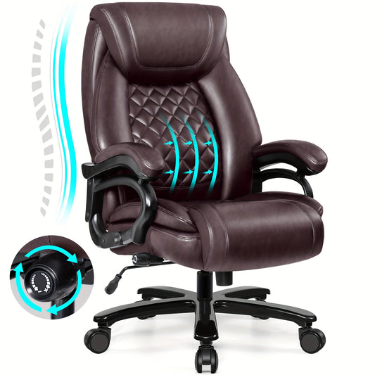 Ergonomische Bureaustoel – Comfortabele Stoel – Bureaustoel Voor Grote Personen – Verstelbare Lendensteun – Extra Brede Zitting – Draagvermogen 226 Kg - Bruin