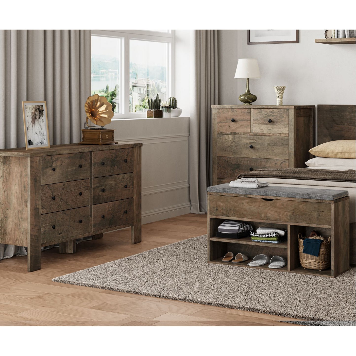 Schoenenbank – Schoenenrek – Schoenenkast – Schoenopberger – Halbank – Modern Design – Compact Met Twee Niveaus – Warm Bruin
