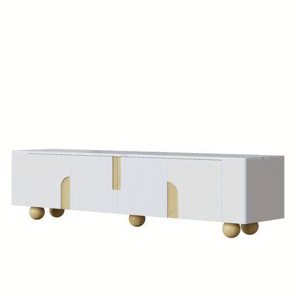Tv Meubel – TV Kast – Televisiekast – TV Dressoir – TV Meubels – 180 cm Breed – Wit Met Marmerlook Blad – 4 Deuren – Stevige Bolvormige Houten Poten