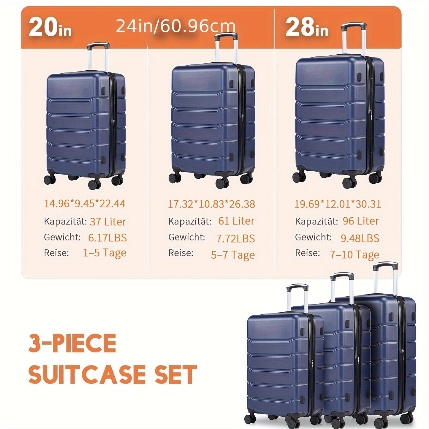 Harde Kofferset – Koffer Set – Trolley – Reiskoffer – Bagageset – 20/24/28 Inch – Krasbestendig Hard Shell – 4 Zwenkwielen Met Combinatieslot