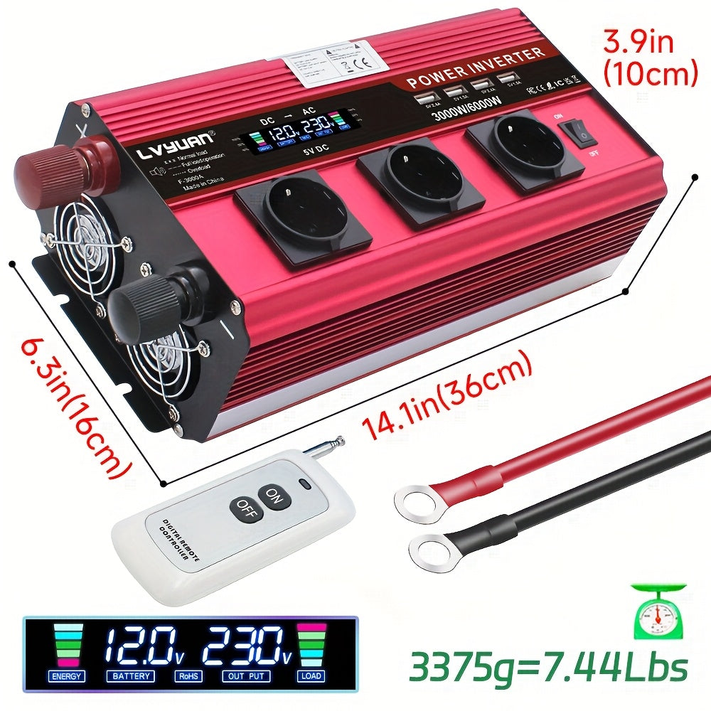 7000W Omvormer – Stroomomzetter – Spanning Converter – AC Inverter – Wisselstroomomzetter – Pure Sinusgolf – LCD Display – Compact & Duurzaam