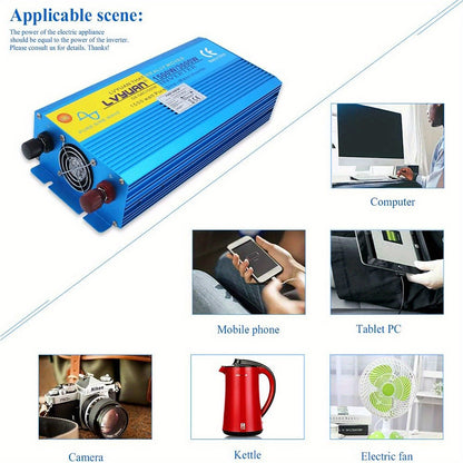 LVYUAN 1500W/3000W Pure Sine Wave Power Inverter 12V DC to 120V AC with 2 EU Sockets & Wireless Remote Control, LED Display, Overload Protection for Home Backup, RV, Solar, Camping, Boat, Emergency Power, Power Inverter for C