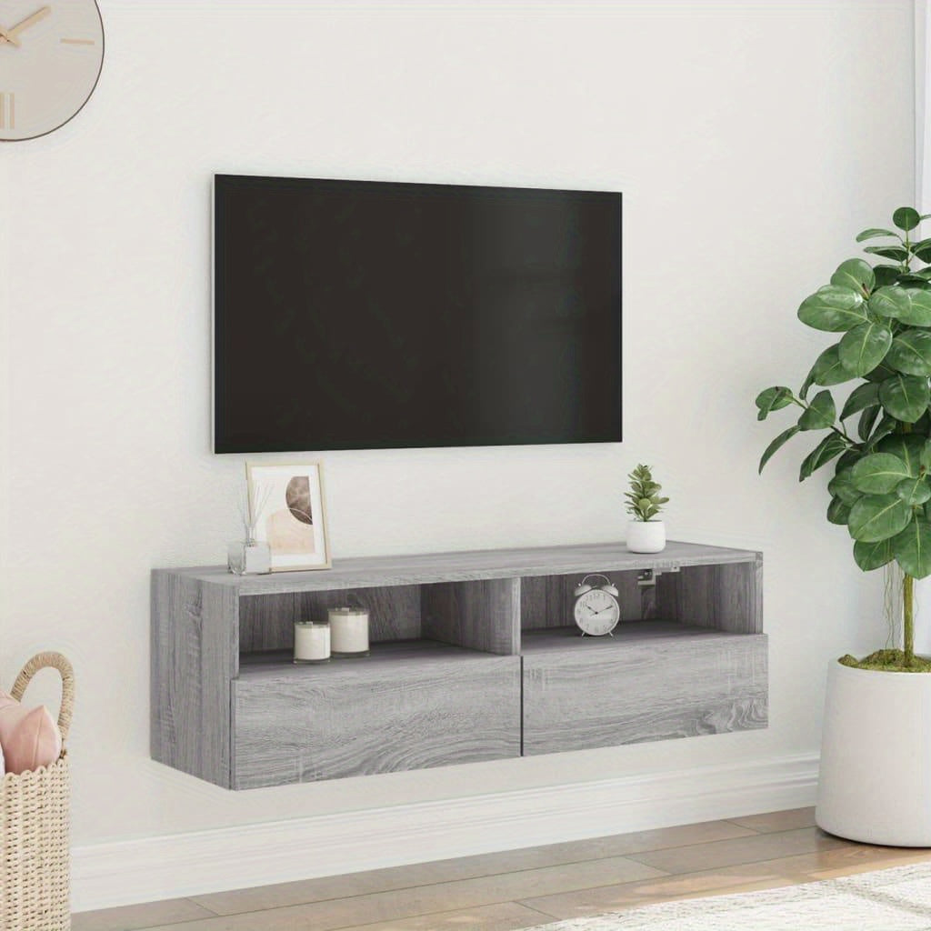 TV Wall Cabinet Grey Sonoma 100x30x30cm Engineered Wood TV Stand Entertainment Center with Storage, Media Television Table for Living Room Bedroom