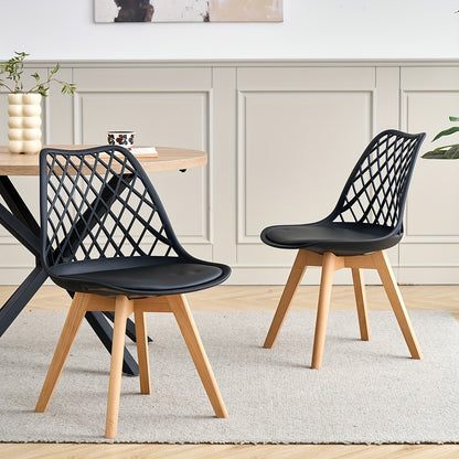 Set van 6 Eetkamerstoelen – Scandinavische Stijl, Mesh Rugleuning & PU Zitting – Beukenhouten Poten, Multifunctioneel voor Keuken, Woonkamer en Kantoor
