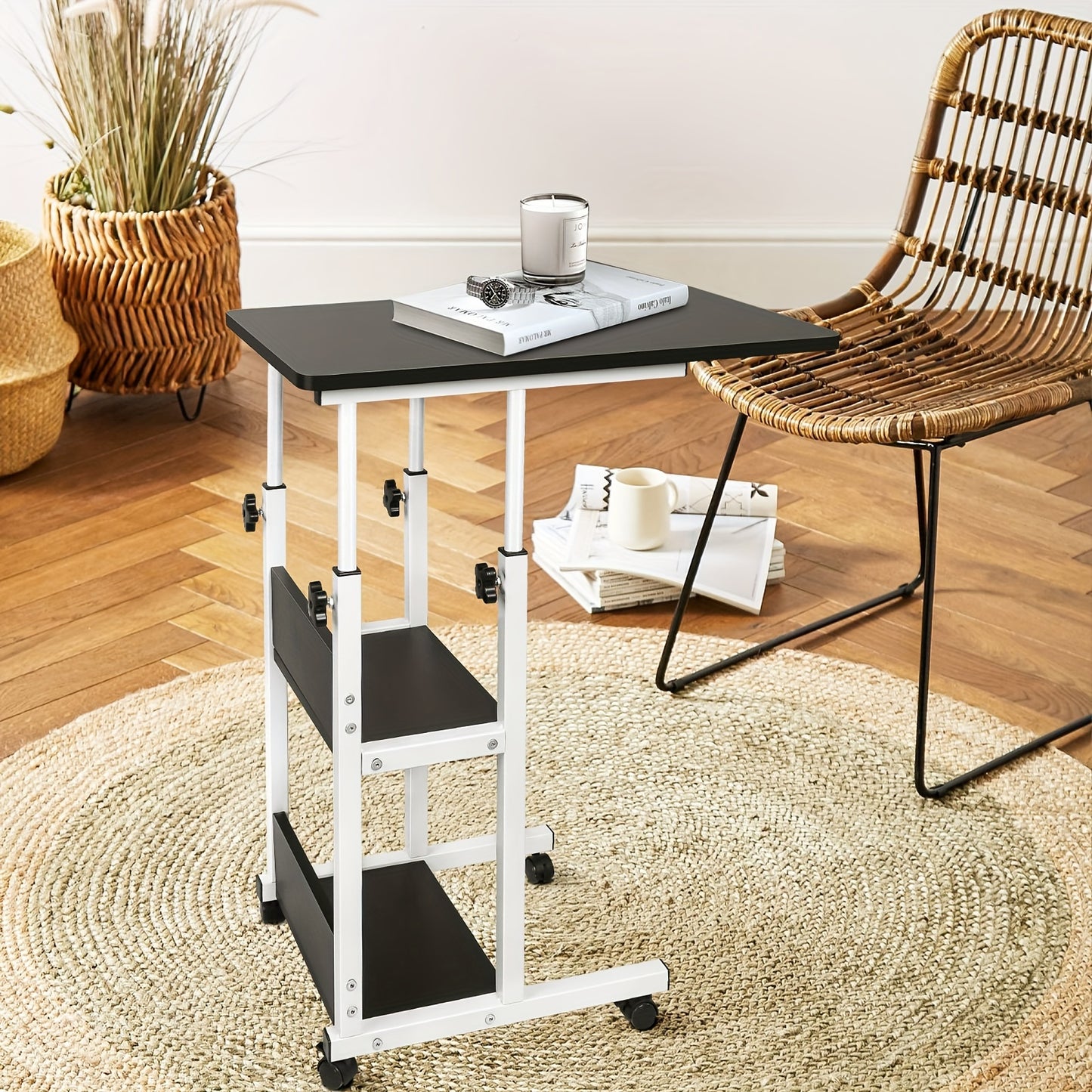 Laptop Table Notebook Table Desk Side Table With Shelf Height Adjustable 60x40x76-86.5cm Black