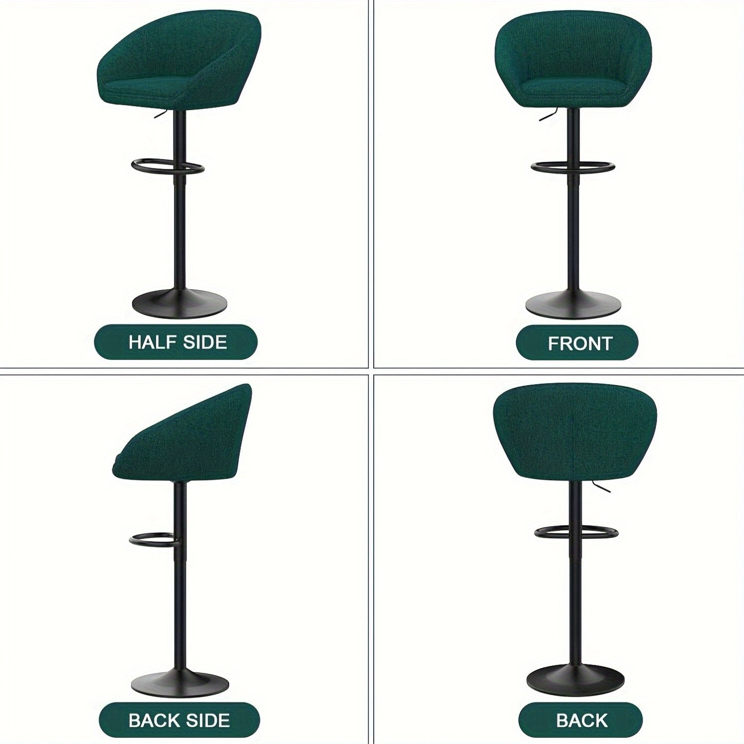 Bar Krukken Set – Barkrukken – Barstoelen – Keukenstoelen – Hoge Stoelen – Verstelbare Hoogte – Stoffen Zitting – Groen – Met Draaifunctie – Met Metalen Frame