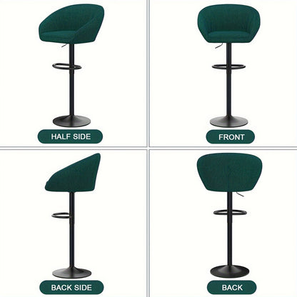 Bar Krukken Set – Barkrukken – Barstoelen – Keukenstoelen – Hoge Stoelen – Verstelbare Hoogte – Stoffen Zitting – Groen – Met Draaifunctie – Met Metalen Frame