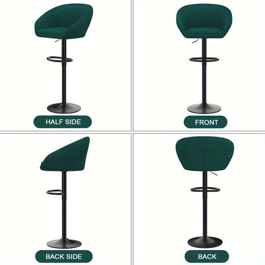 Bar Krukken Set – Barkrukken – Barstoelen – Keukenstoelen – Hoge Stoelen – Verstelbare Hoogte – Stoffen Zitting – Groen – Met Draaifunctie – Met Metalen Frame