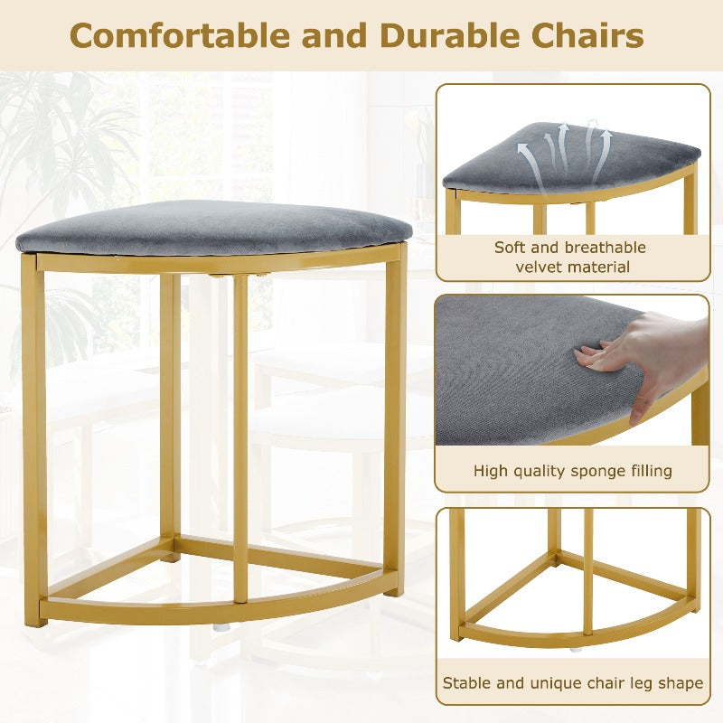Eetkamertafel Set – Tafel Met Stoelen – Keukentafel Met Stoelen – Eetkamermeubel – Dining Set – Fluweel Beklede Stoelen – MDF Blad – Gouden Metalen Frame – Modern Design – Compact Voor Kleine Gezinnen