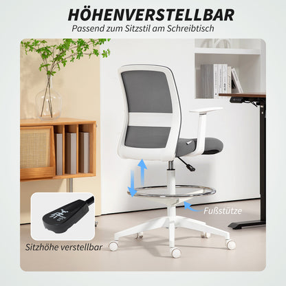 Bureaustoel – Bureaustoel Met Wieltjes – Bureaustoel Met Draaifunctie – Kantoorstoel – Werkstoel – Grijs – Ademend Mesh Rugleuning – Zachte Foamzitting