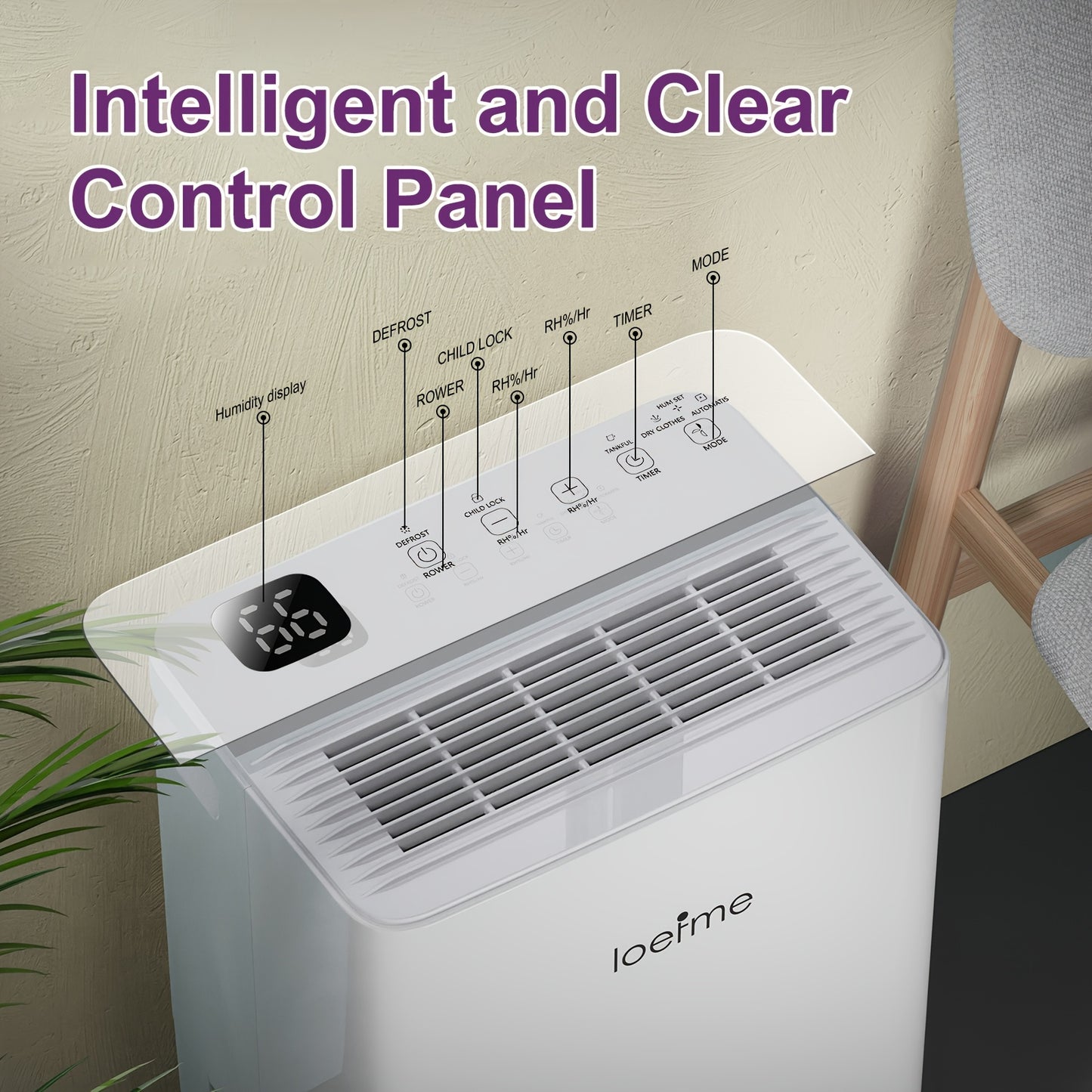 Luchtontvochtiger – Vochtvreter – Dehumidifier – Vochtopnemer – Wasdroger – 12L per dag – Digitaal Display – 24-uurs Timer – Continue Afvoer – Wit