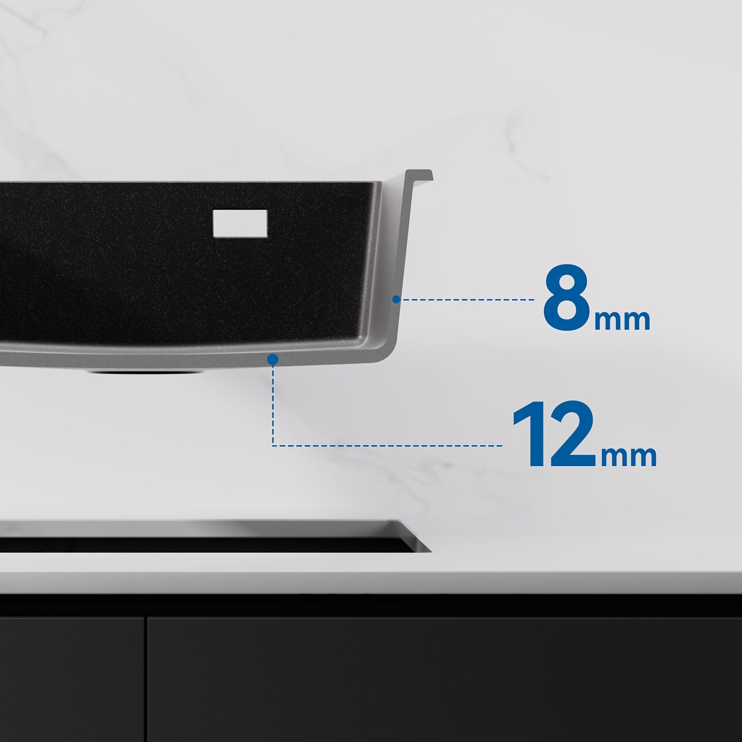 Keukenbak Kwartssteen – Gootsteen – Spoelbak – Keukenspoelbak – Enkele Kom – Zwart – 55x45 cm – Krasvast & Hittebestendig – Overloop & Afvoersysteem