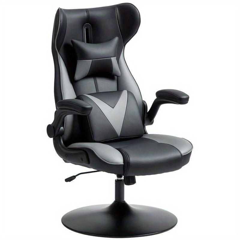 Ergonomische Schommelstoel – Draaistoel – Loungefauteuil – Relaxstoel – Bureaustoel – Verstelbare Hoogte – Stevig Metaal & Polstering – Compact Ruimtebesparend Design (Grijs/Zwart)