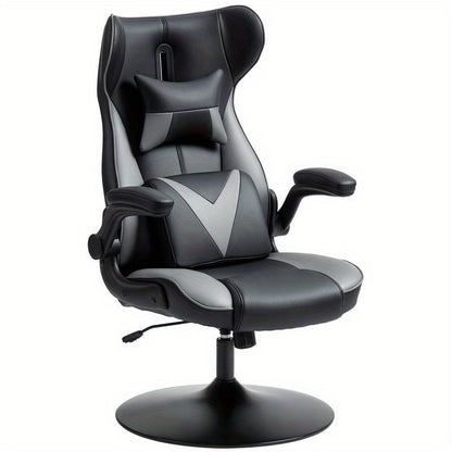 Ergonomische Schommelstoel – Draaistoel – Loungefauteuil – Relaxstoel – Bureaustoel – Verstelbare Hoogte – Stevig Metaal & Polstering – Compact Ruimtebesparend Design (Grijs/Zwart)