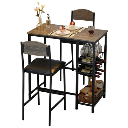 Barset – Barkrukken Set – Keukentafel – Bartafel – Bistroset – Compact 2 Persoons – Met Voetsteun – Stabiel Metaal – MDF Tafelblad Bruin