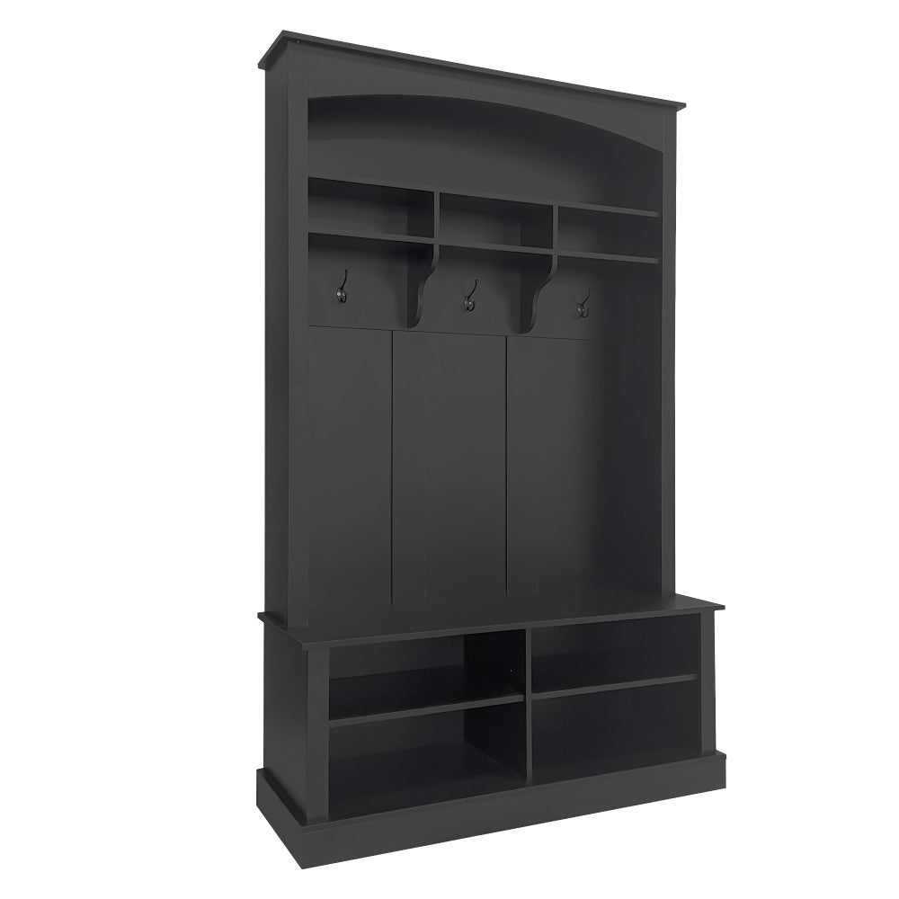 Halbank – Halmeubel – Kapstokbank – Schoenenbank – Entreebank – Zwart-Wit – Duurzaam MDF Materiaal – Compact Formaat (H190xB120xD40 cm)