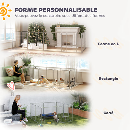 Hondenren – Puppyren – Hondenkennel – Hondenbench – Dierenren – 8 Panelen – Opvouwbaar Staal – Inclusief Deur & Draagriem