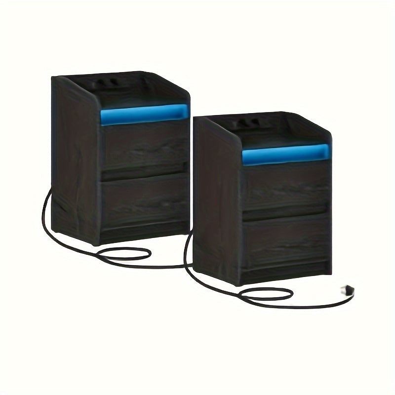 Nachtkastjes Set van 2 – Bedkastje – Bijzettafel – Opbergkastje – Nachtkast – 2 Lades – MDF Mat Zwart – Compact 40x35x58 cm
