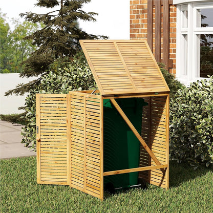 Houten Afvalbakombouw – Afvalbak Bescherming – Afvalbak Behuizing – Afvalbak Ombouw – Afvalbakkast – Weerbestendig Vurenhout – Gaspedaal Deksel & Afsluitbare Deur – Voor 120L Afvalbak