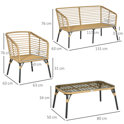 Loungeset Buiten – Tuinmeubel Set – Loungeset Balkon – Tuinbank Met Fauteuils – Zandkleur Met Donkergrijs Kussens – Weerbestendig Met Metalen Frame – Comfortabele Afneembare Kussens