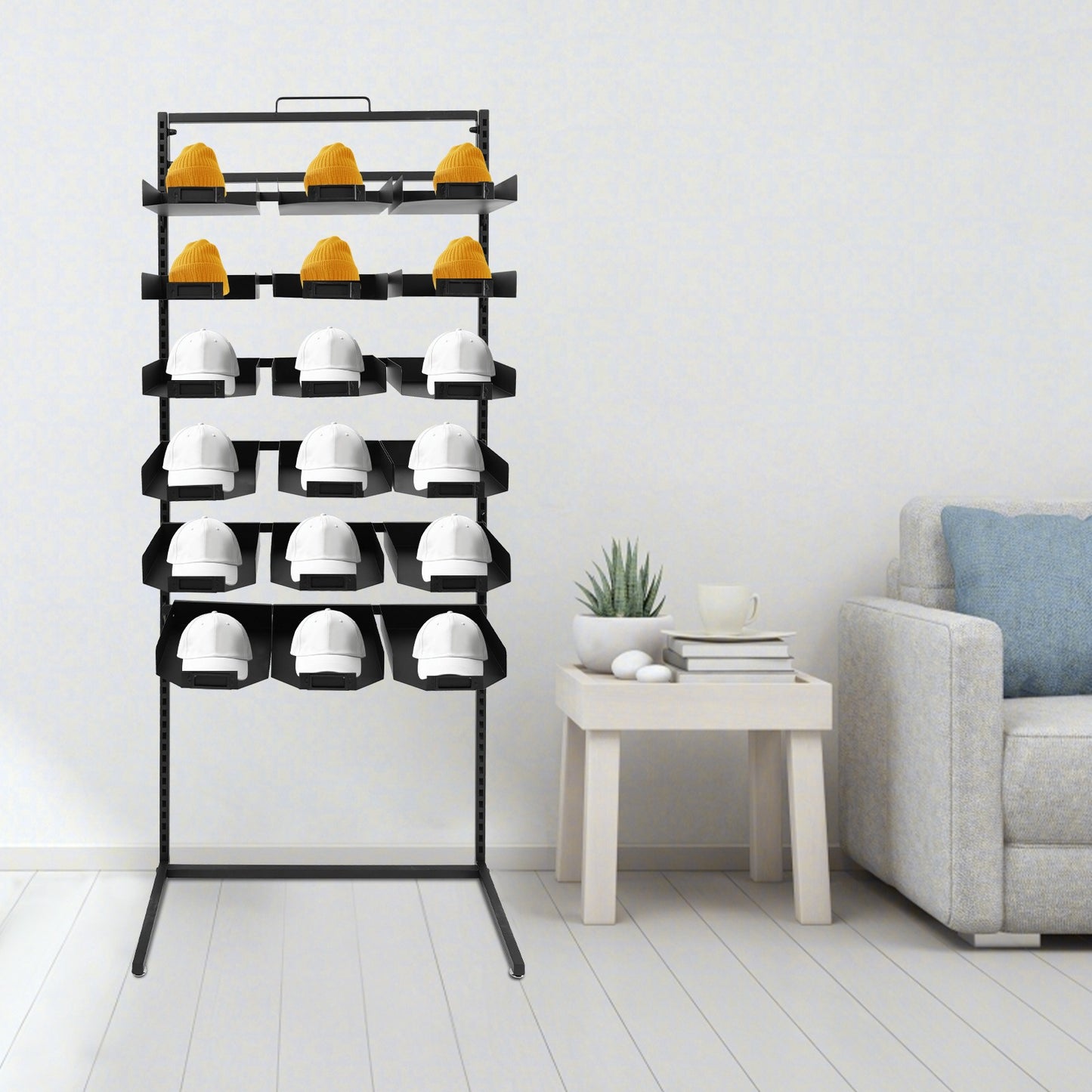 Hoedenrek – Hoedenhouder – Pettenrek – Hoedendisplay – Hoedenkast – Modern Design – Metalen Stabiele Constructie – 18 Trays – Compacte Afmetingen