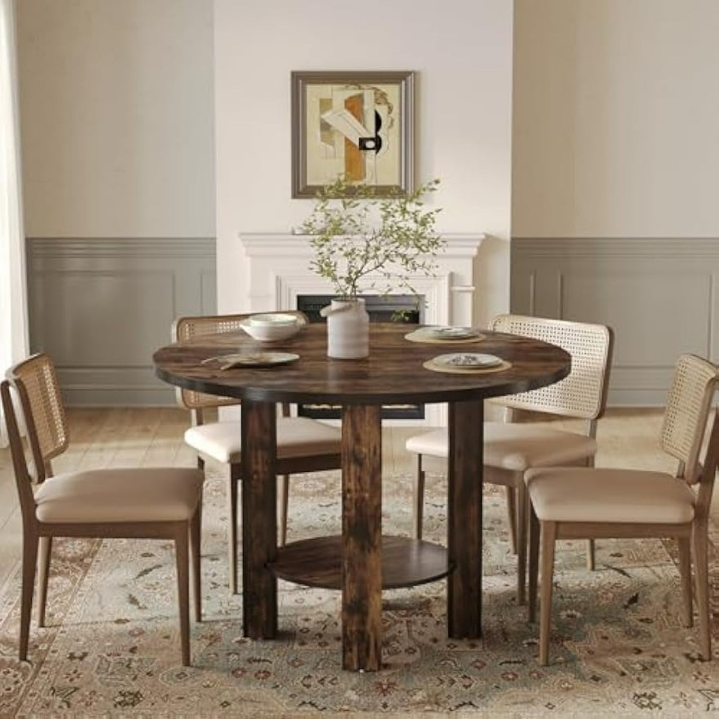 Eettafel – Ronde Tafel – Keukentafel – Eetkamertafel – Tafel – Compact Ontwerp – Opbergruimte Onderblad – Krasbestendig – Stevige Houtlook – 100 cm – Bruin Rustiek