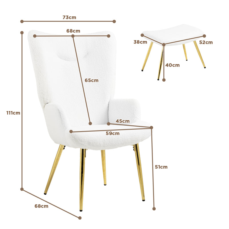 Fauteuil – Loungefauteuil – Relaxstoel – Zetel – Armstoel – Sherpa Bekleding – Hoog Rugleuning Met Voetenbank – Stalen Poten – Compact Design – Comfortabel & Duurzaam