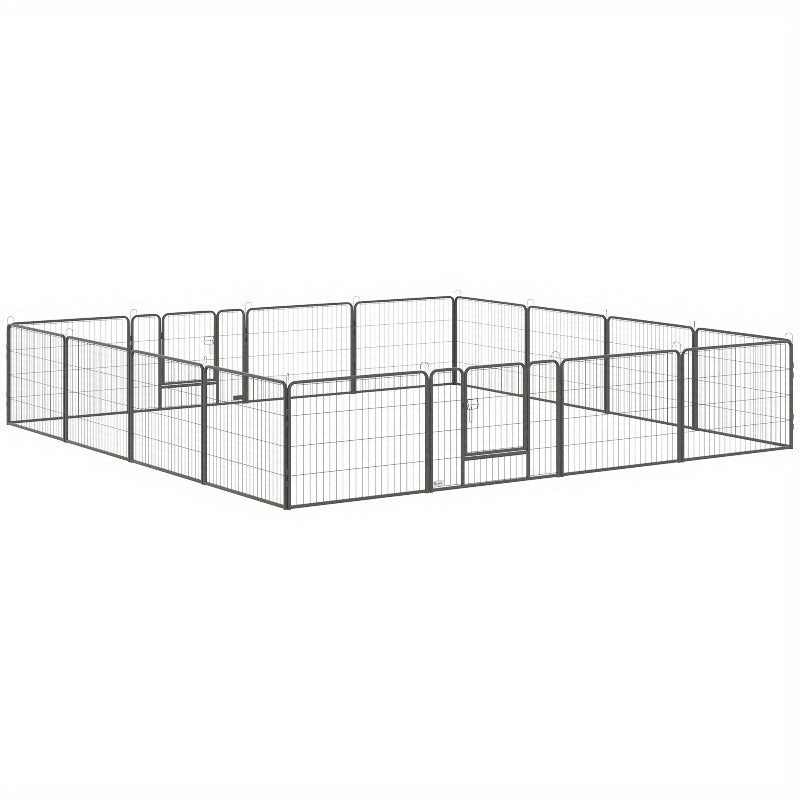 Dierenren – Puppy Ren – Hondenren – Konijnenren – Knaagdierren – Extra Groot 16 Panelen – Roestvrij Staal, Verstevigd Frame
