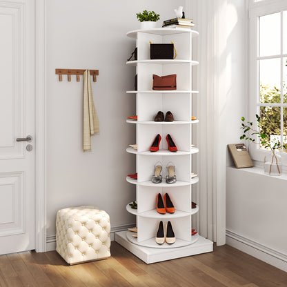 Schoenenkast – Schoenenrek – Schoenenopberger – Schoenenkastje – Draaibare Schoenenkast – 7 Lagen – 360° Draaibaar – Wit – Voor 28 Paar Schoenen