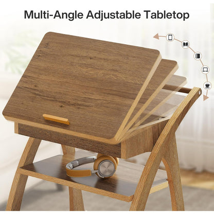 3-Laags Verrijdbaar Bijzettafeltje – Rollend Trolley – Werktafel – Bedtafel – Opbergbak – Verstelbare Hoogte – Wit Hout – Ruimtebesparend & Mobiel