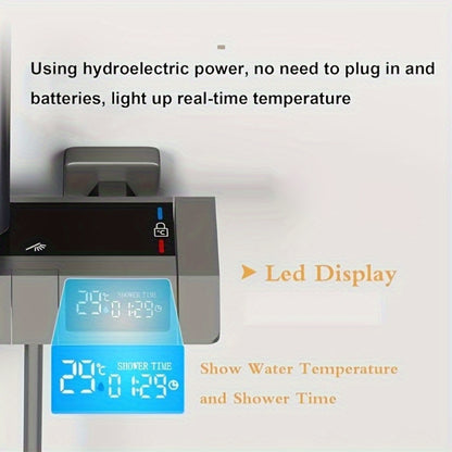 Doucheset – Regendouche – Douchegarnituur – Handdouche – Thermostaatkraan – 4-standen waterdruk – Digitaal Temperatuurdisplay – Mat Donkergrijs RVS