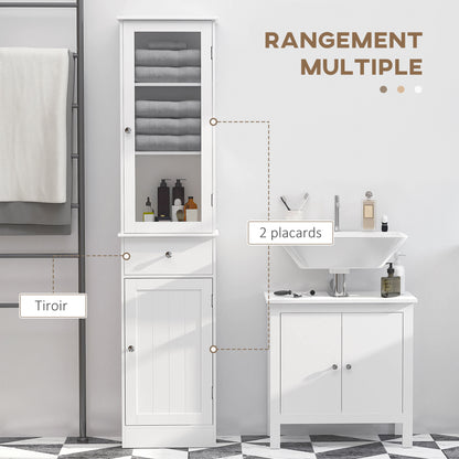 Kolomkast badkamer – kolommeubel – hoge kast – badkamerkast – kolomopberger – wit MDF – verstelbare planken – waterbestendig design