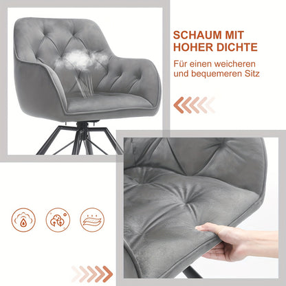 Draaibare Eetkamerstoelen – Eetkamerstoelen Set – Bureaustoelen Zonder Wielen – Comfortabele Stoelen – Stoelen Met Armleuningen – 360° Draaibaar – Fluwelen Bekleding – Metalen Poten – Grijs – Set Van 2