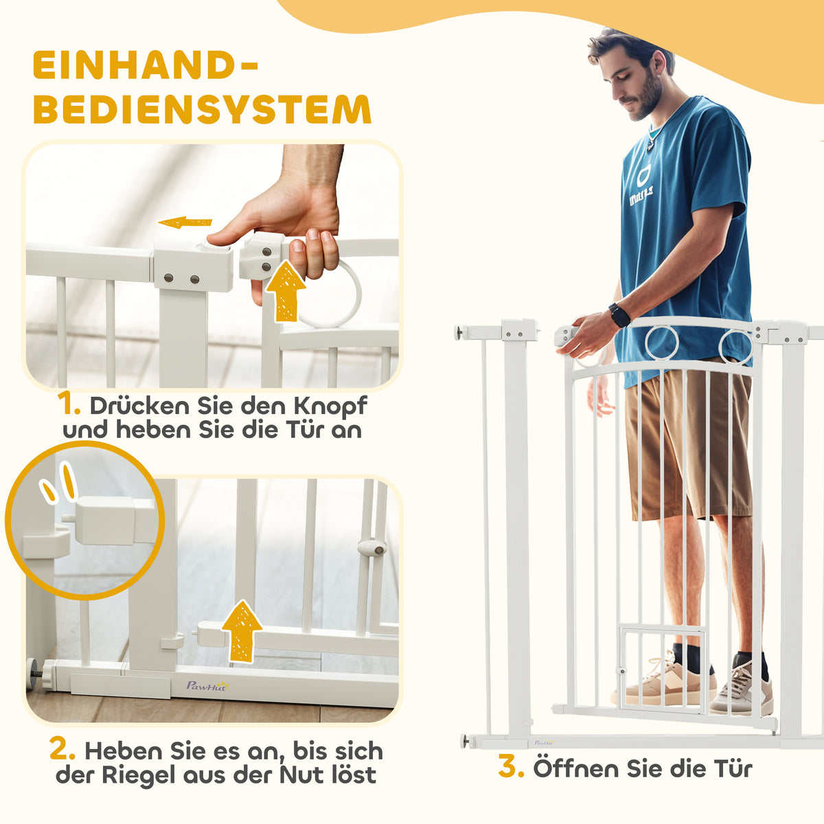 Huisdierslag – Hondenpoort – Babyhek – Traphek – Dierenhek – Wit – Verstelbare Breedte – Ingebouwd Kattenluik – 106 cm Hoog – Duurzaam PVC