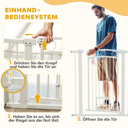 Huisdierslag – Hondenpoort – Babyhek – Traphek – Dierenhek – Wit – Verstelbare Breedte – Ingebouwd Kattenluik – 106 cm Hoog – Duurzaam PVC