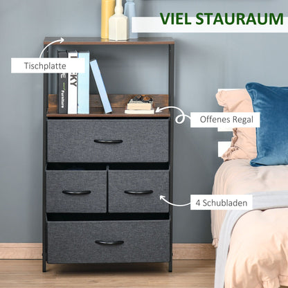 Linnenkast – Opbergkast – Dressoir – Kast Met Lades – Zwart – 4 Lades – Extra Open Plank – Compact & Onderhoudsvriendelijk