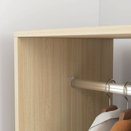 Kledingkast – Garderobekast – Opbergkast – Stoffenkast – Natuurlijke Houtkleur – Met 2 Planken – 4 Zwenkwieltjes