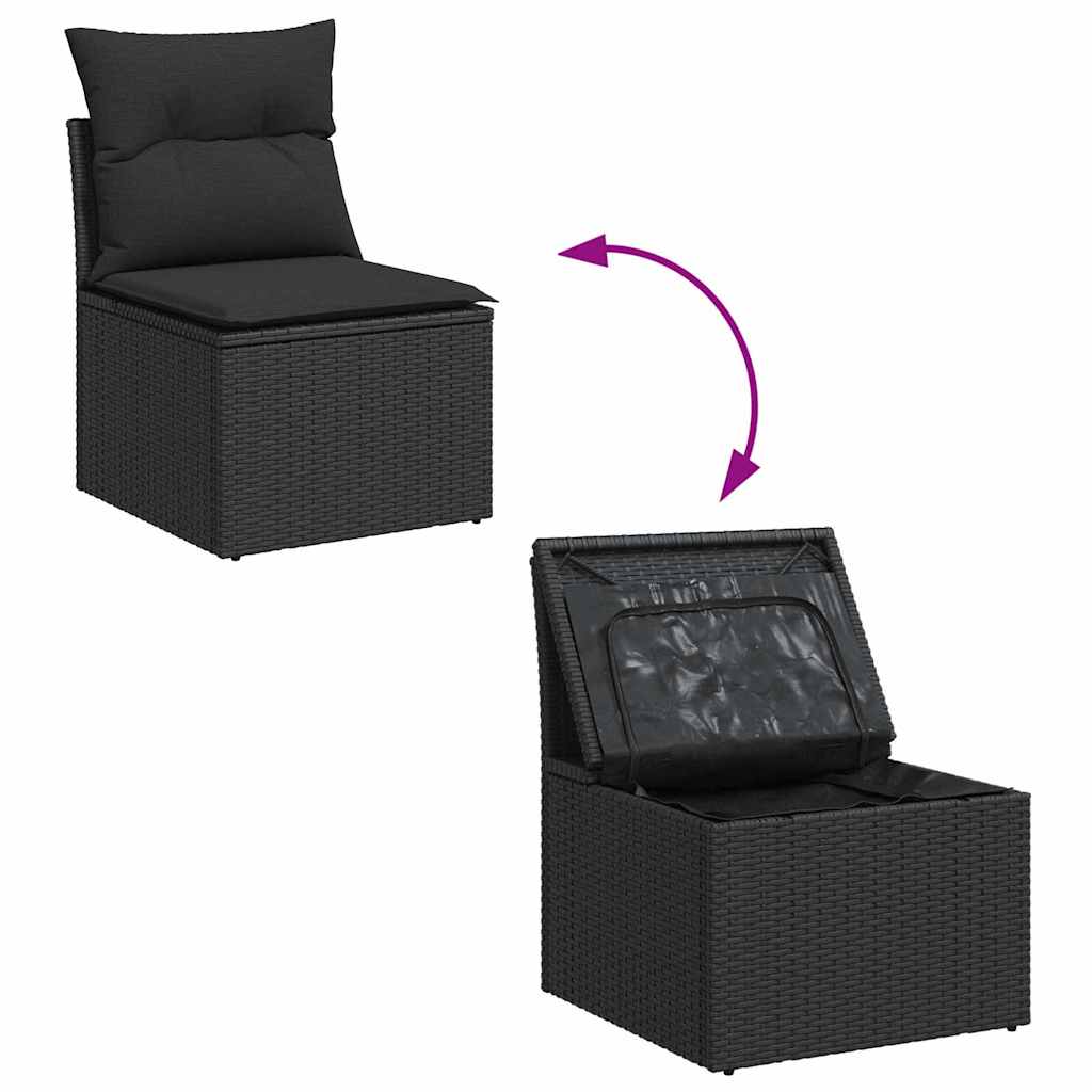 Tuinbank – Buitenbank – Loungeset – Tuinmeubel – Balkonbank – 5-zits – Handgevlochten Zwarte Rattan – Weerbestendige Kussens - Zwart